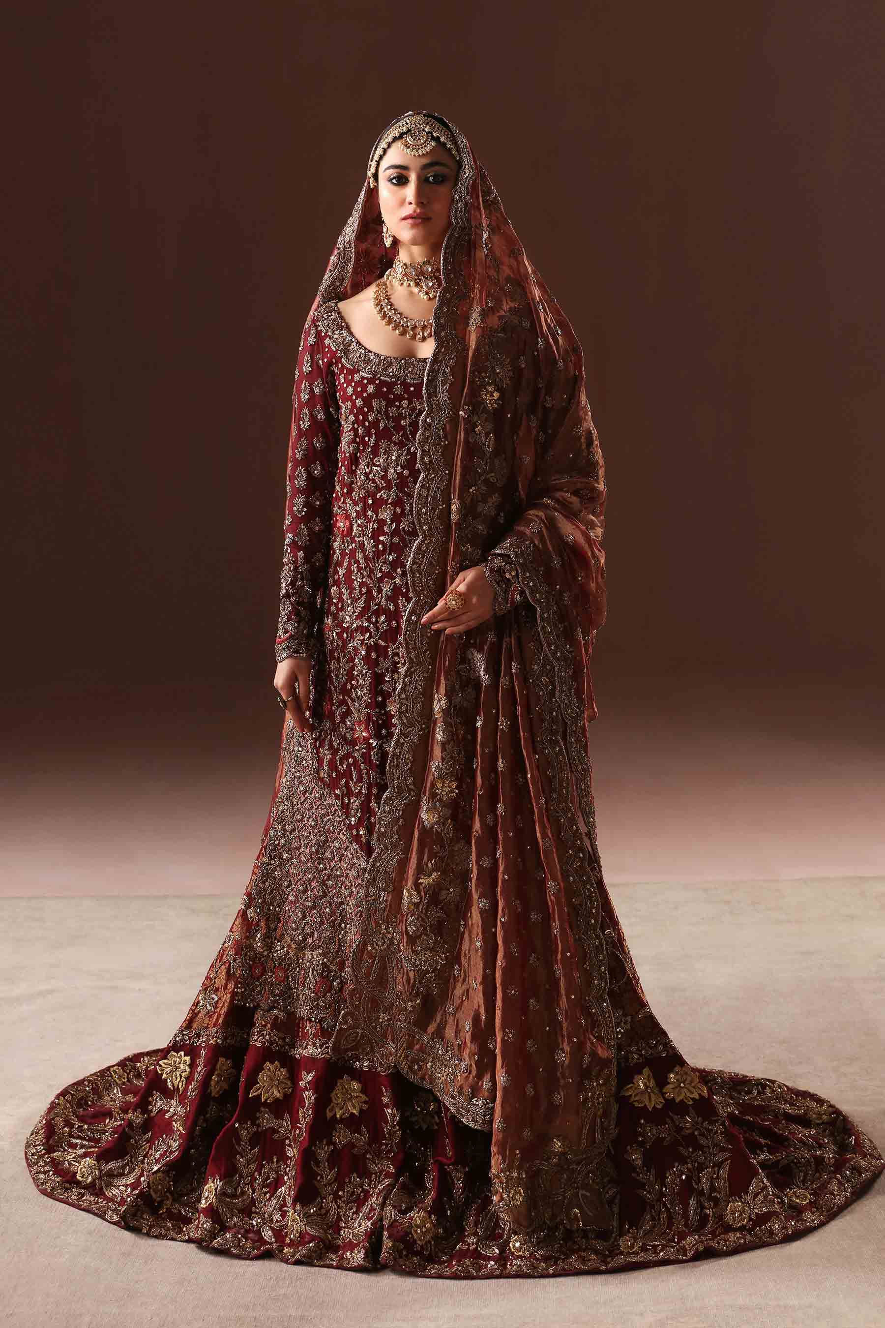 Pakistani Deep Maroon Zardozi Jamawar Farshi Gharara (3-Piece) - Image 3