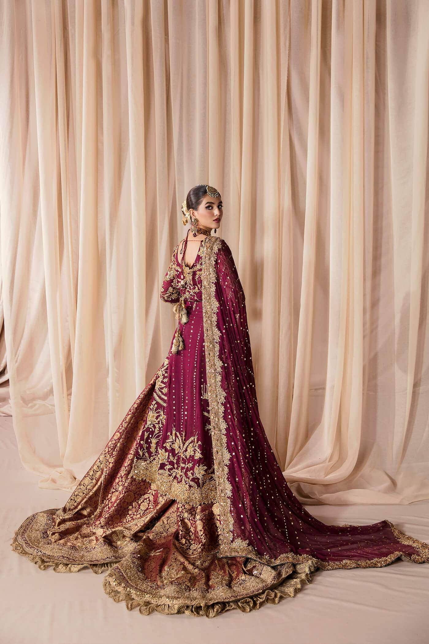 Pakistani Cherry Wine Zardozi Chiffon Gharara (3-Piece) - Image 6