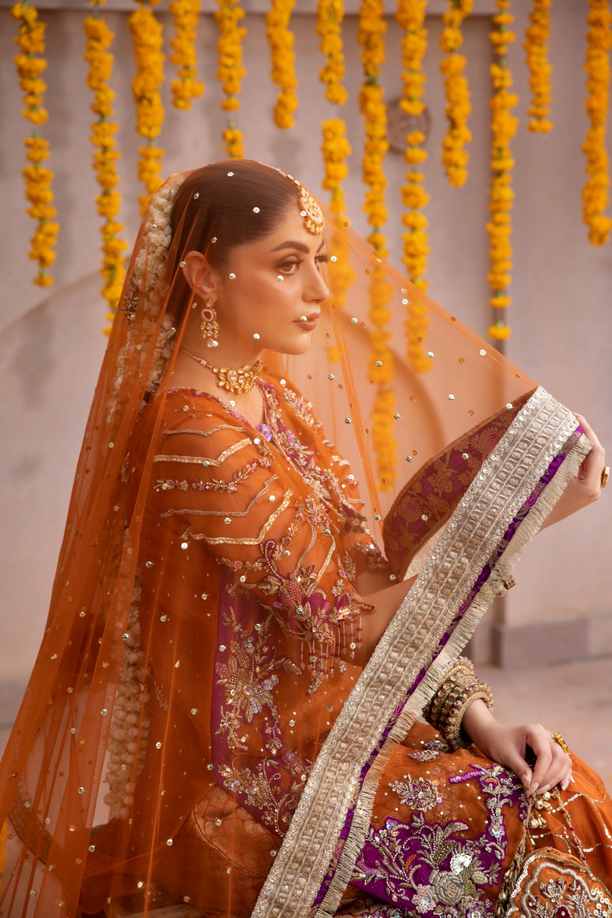 Pakistani Rust Embroidered Pure Organza Peshwas Gharara (3-Piece) - Image 7