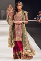 Red Plum Embroidered Organza Bridal Gharara (3-Piece) - Image 2