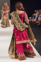 Red Plum Embroidered Organza Bridal Gharara (3-Piece) - Image 3