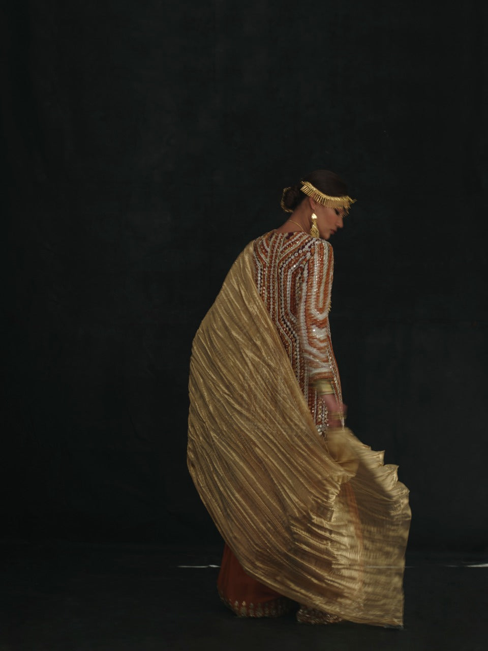 Pakistani Rust Embroidered Raw Silk Ajkan & Gharara (3-Piece) - Image 2