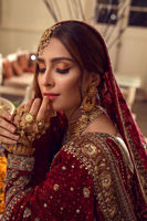 Deep Maroon Embroidered Silk Net Bridal Gharara (3-Piece) - Image 11