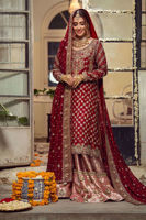 Deep Maroon Embroidered Silk Net Bridal Gharara (3-Piece) - Image 2