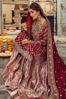 Deep Maroon Embroidered Silk Net Bridal Gharara (3-Piece) - Image 3