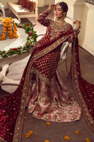 Deep Maroon Embroidered Silk Net Bridal Gharara (3-Piece) - Image 4