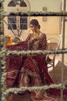 Deep Maroon Embroidered Silk Net Bridal Gharara (3-Piece) - Image 6