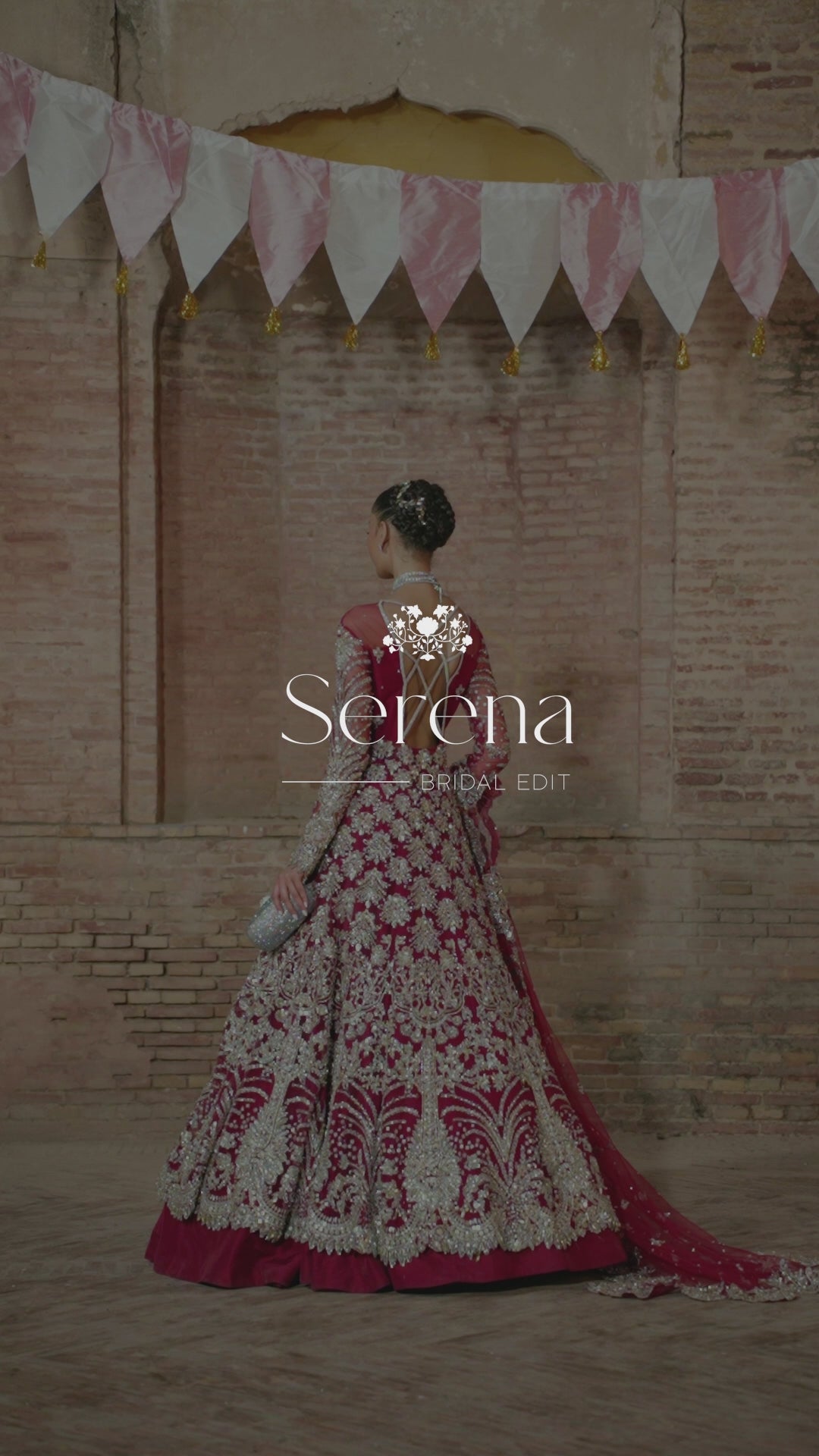 Deep Maroon Embellished Net Bridal Gown (2-Piece) - Image 9