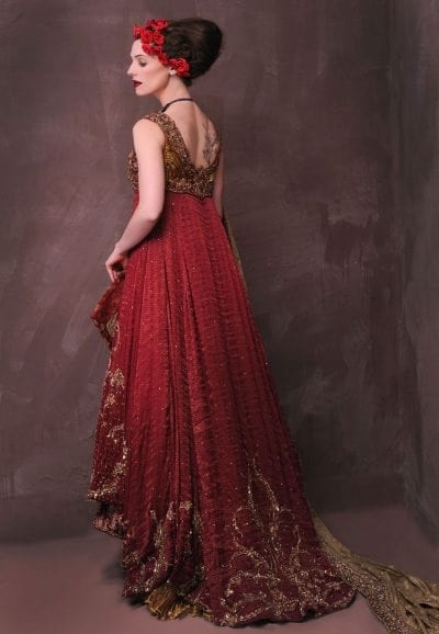 Deep Maroon Zardozi Net Gown (2-Piece) - Image 3