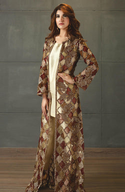 Pakistani Maroon Hand-Embellished Organza Jacket & Gown (2-Piece) - Image 1