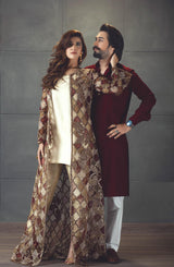 Pakistani Maroon Hand-Embellished Organza Jacket & Gown (2-Piece) - Image 4