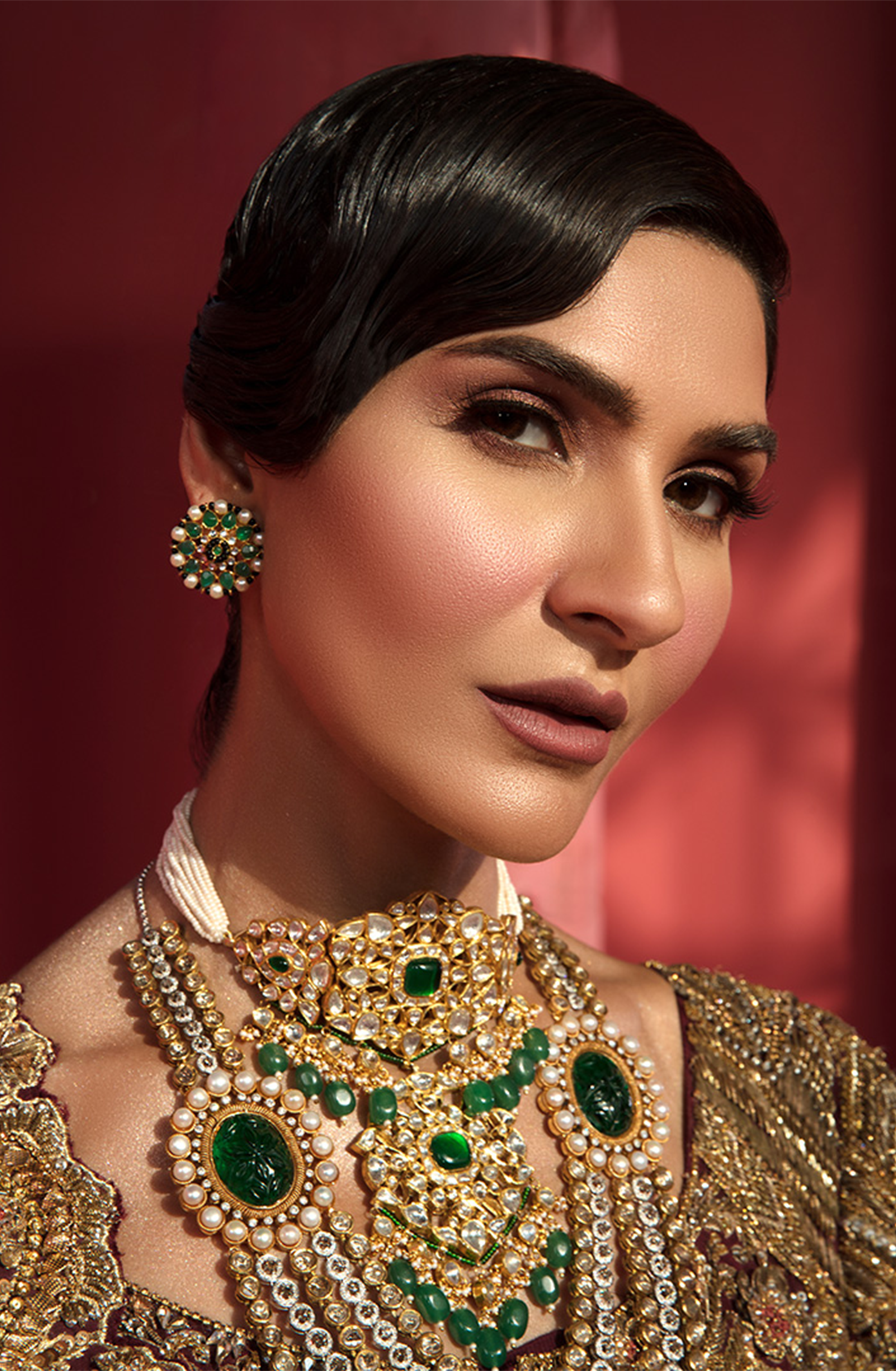 Pakistani Maroon Gold Embroidered Silk Bridal Gown (2-Piece) - Image 7