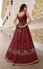 Pakistani Deep Maroon Embellished Silk Bridal Gown (2-Piece) - Image 3