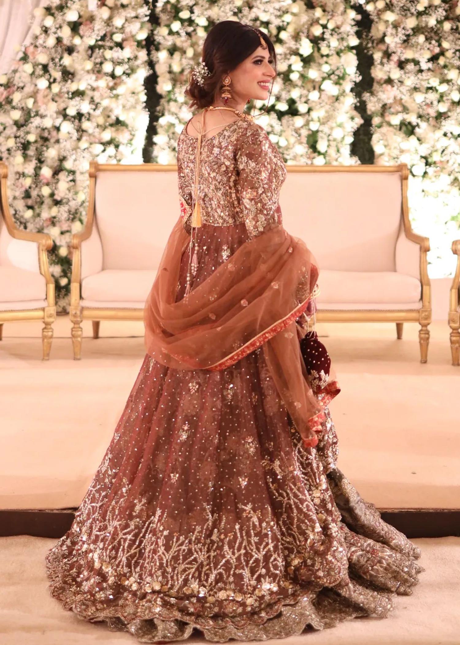 Rust Gold Zardozi Net Silk Bridal Gown (2-Piece) - Image 2