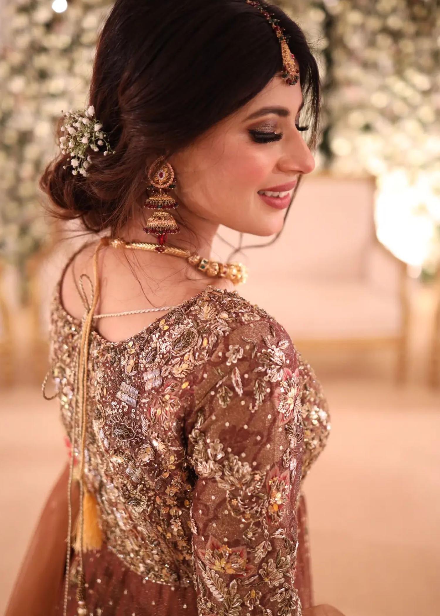 Rust Gold Zardozi Net Silk Bridal Gown (2-Piece) - Image 3