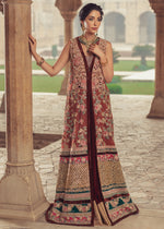 Pakistani Deep Maroon Embroidered Velvet Net Bridal Gown (1-Pc) - Image 2