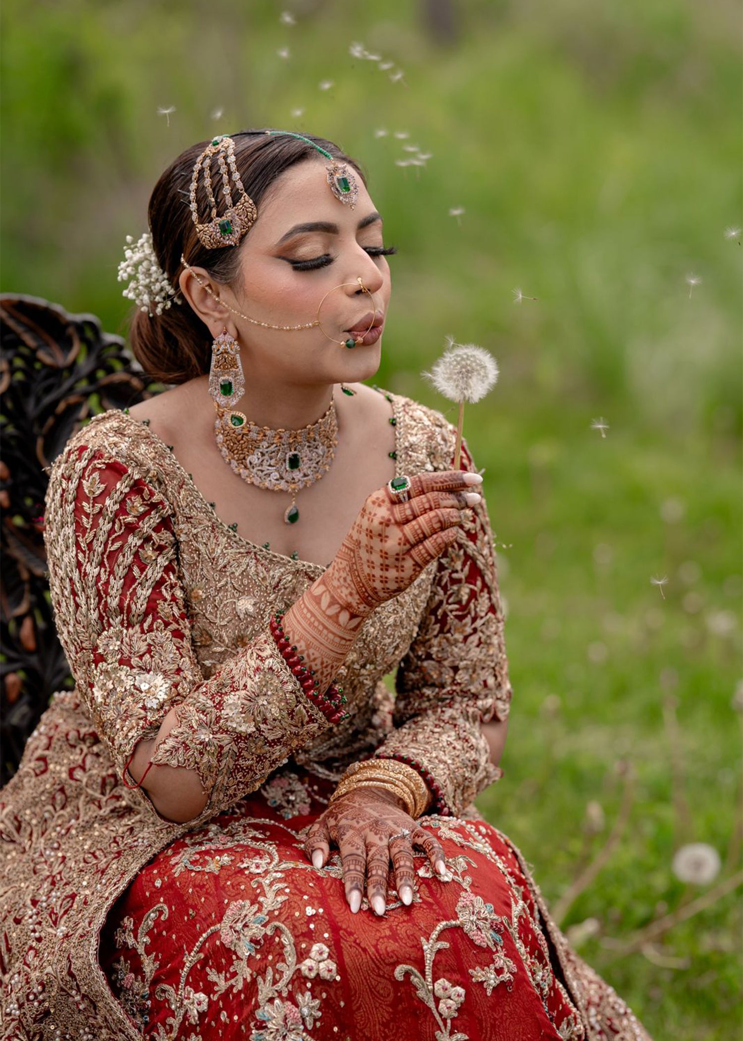 Pakistani Deep Maroon Gold Embellished Velvet Silk Bridal Gown (2-Piece) - Image 6