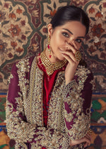 Pakistani Deep Maroon Embroidered Velvet Gown (2-Piece) - Image 3