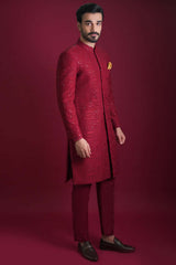 Maroon Persian Embroidered Silk-Blend Sherwani (2-Piece) - Image 5