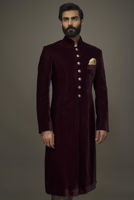 Maroon Velvet Groom Sherwani (2-Piece) - Image 2
