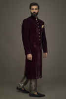 Maroon Velvet Groom Sherwani (2-Piece) - Image 3