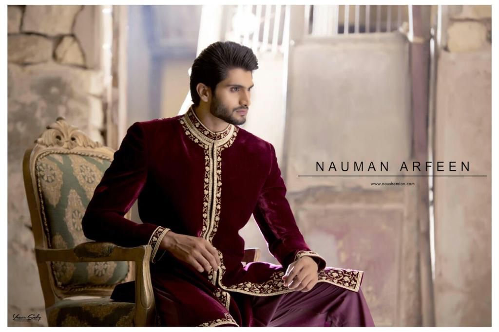 Dark Maroon Embroidered Velvet Groom Sherwani (3-Piece) - Image 3