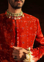 Rust Chunri Velvet Groom Sherwani (3-Piece) - Image 3