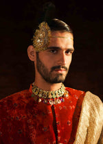 Rust Chunri Velvet Groom Sherwani (3-Piece) - Image 4