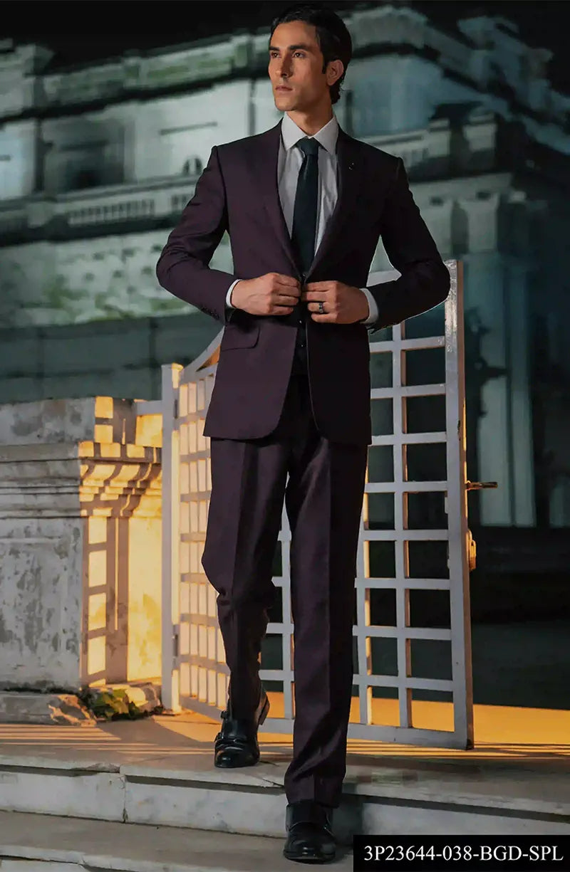 Burgundy Wool Blend 3-Piece Suit (Groom Walima) - Image 1