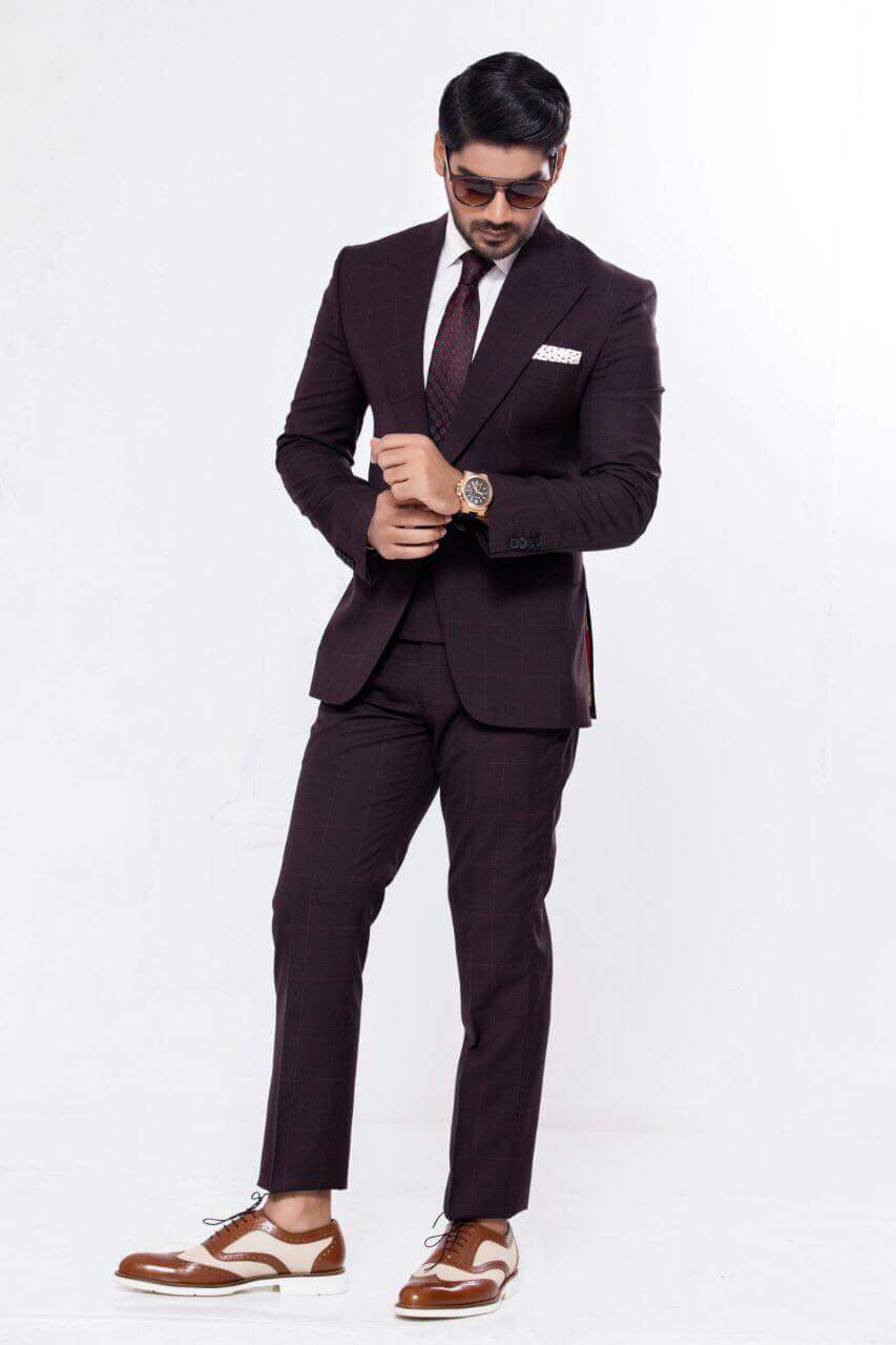 Burgundy Wool Blend Two-Piece Slim Fit Suit (2-Piece) - Image 1