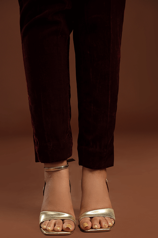 Maroon Hand Embroidered Velvet Kaftan (3-Piece) - Image 1