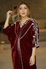 Maroon Embellished Velvet Kaftan (1-Pc) - Image 3