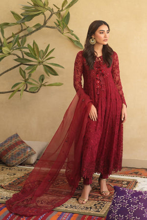 Maroon Mirror Work Chiffon Kalidaar (3-Piece) - Image 1