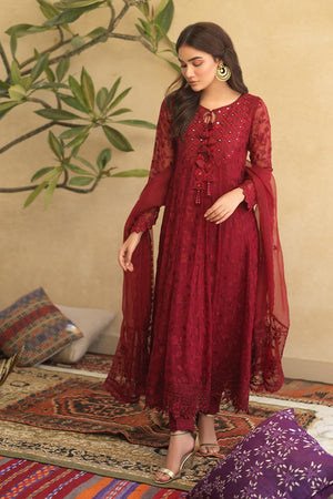 Maroon Mirror Work Chiffon Kalidaar (3-Piece) - Image 3