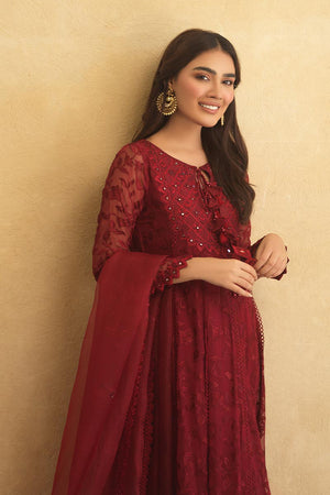 Maroon Mirror Work Chiffon Kalidaar (3-Piece) - Image 5
