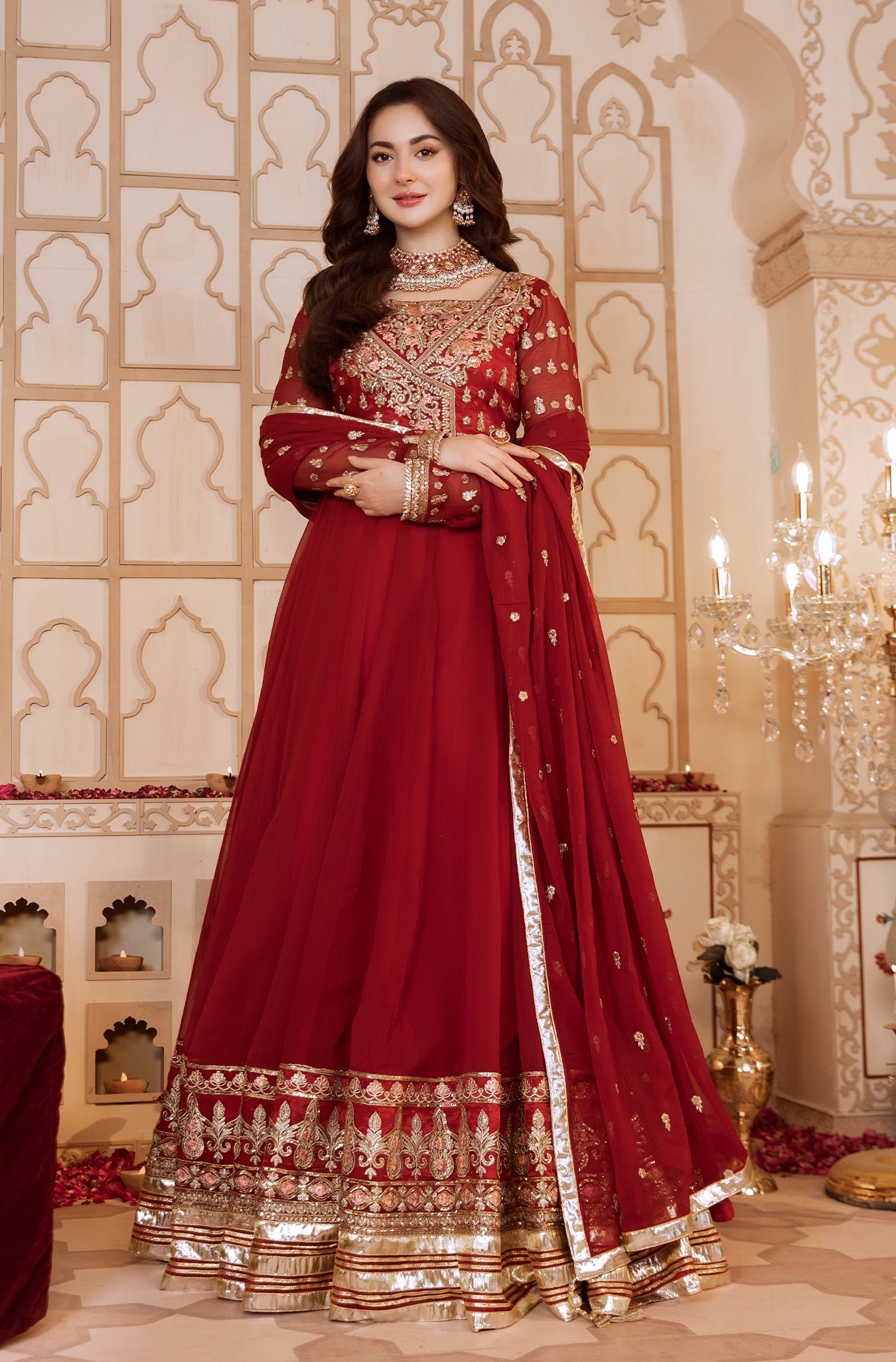 Pakistani Maroon Embroidered Chiffon Kalidar Dress (2-Piece) - Image 3