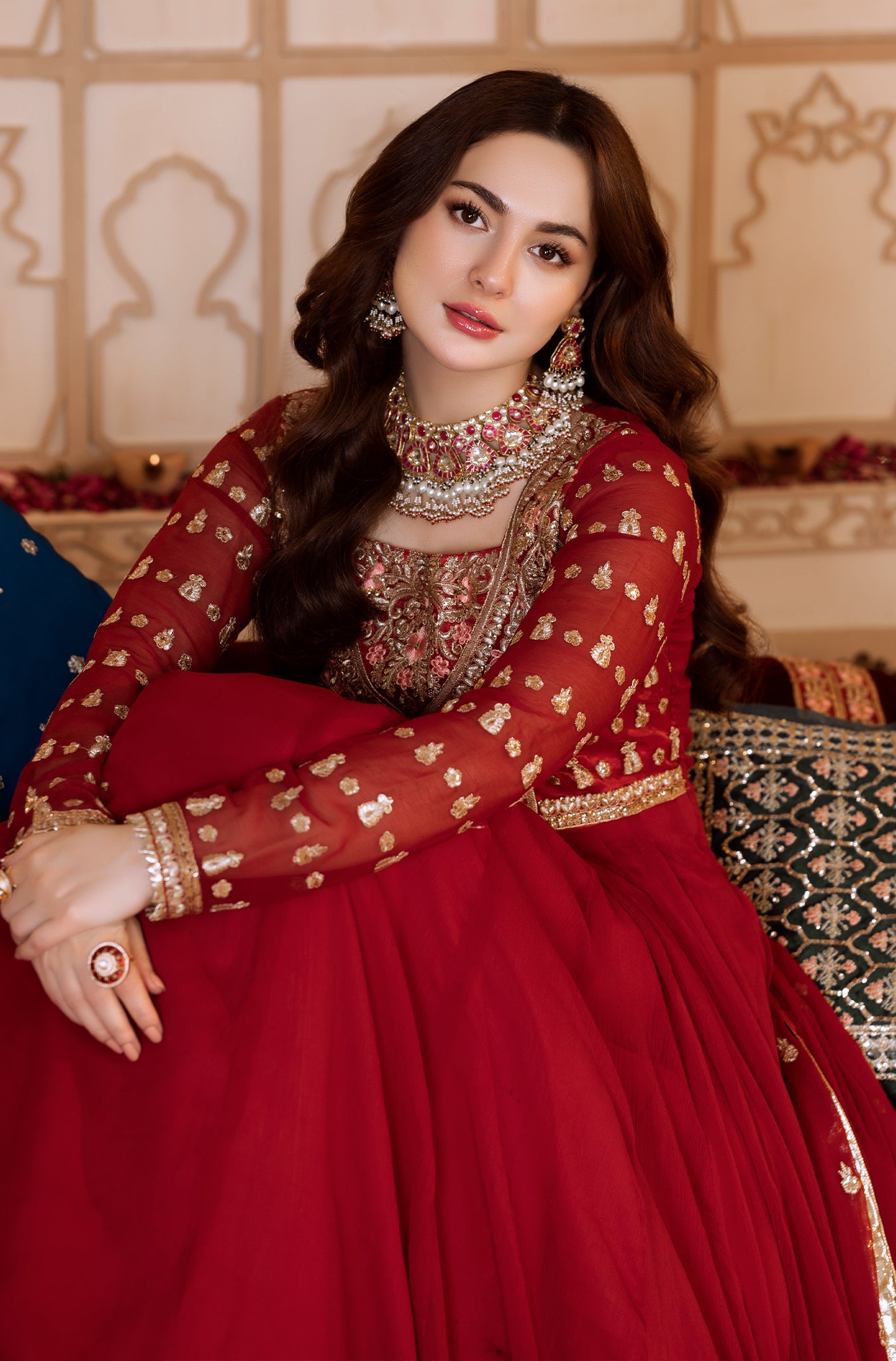 Pakistani Maroon Embroidered Chiffon Kalidar Dress (2-Piece) - Image 4