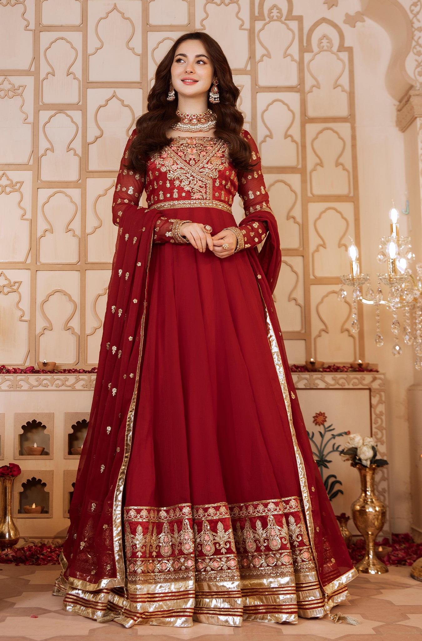 Pakistani Maroon Embroidered Chiffon Kalidar Dress (2-Piece) - Image 6