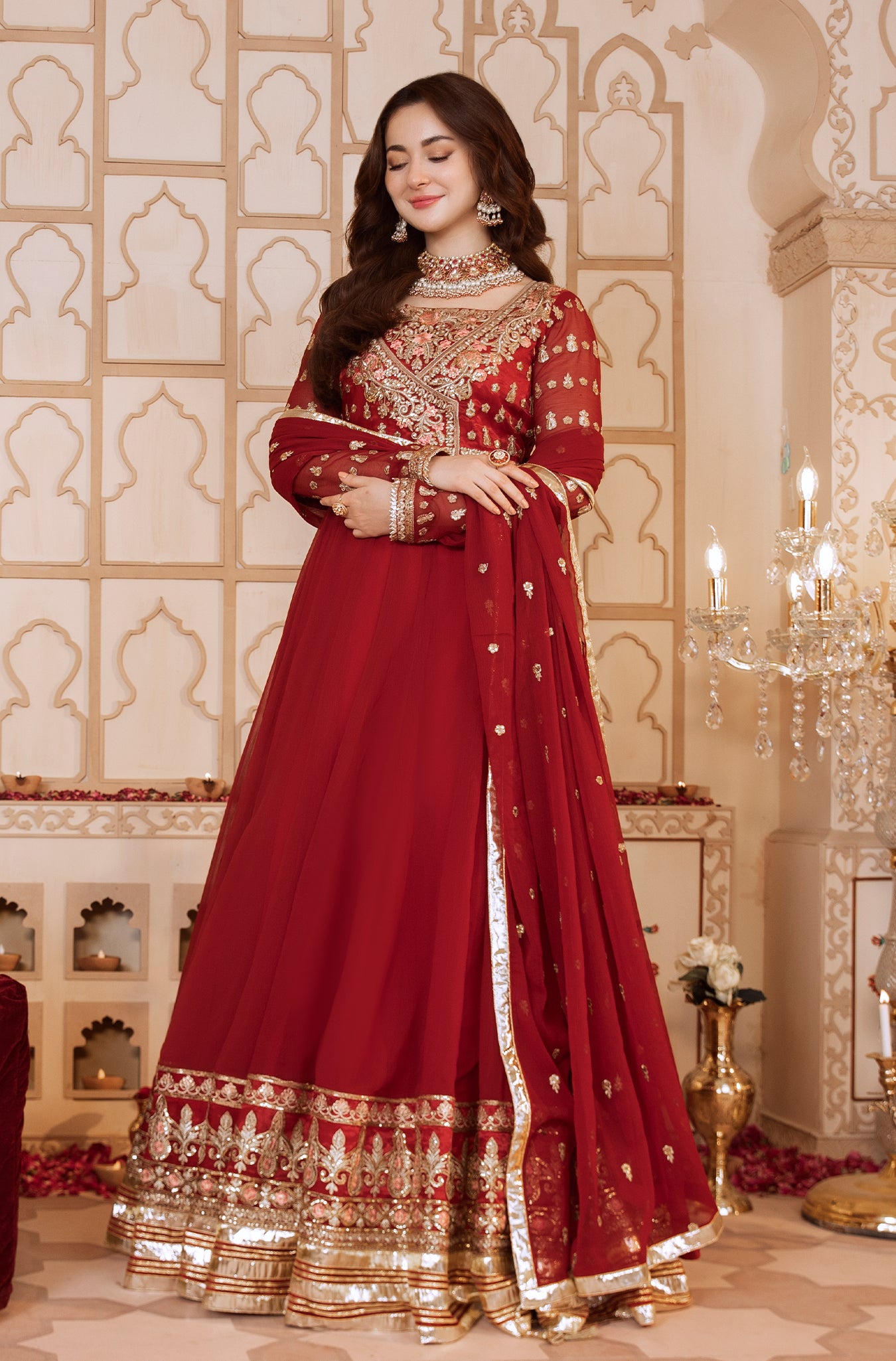 Pakistani Maroon Embroidered Chiffon Kalidar Dress (2-Piece) - Image 7