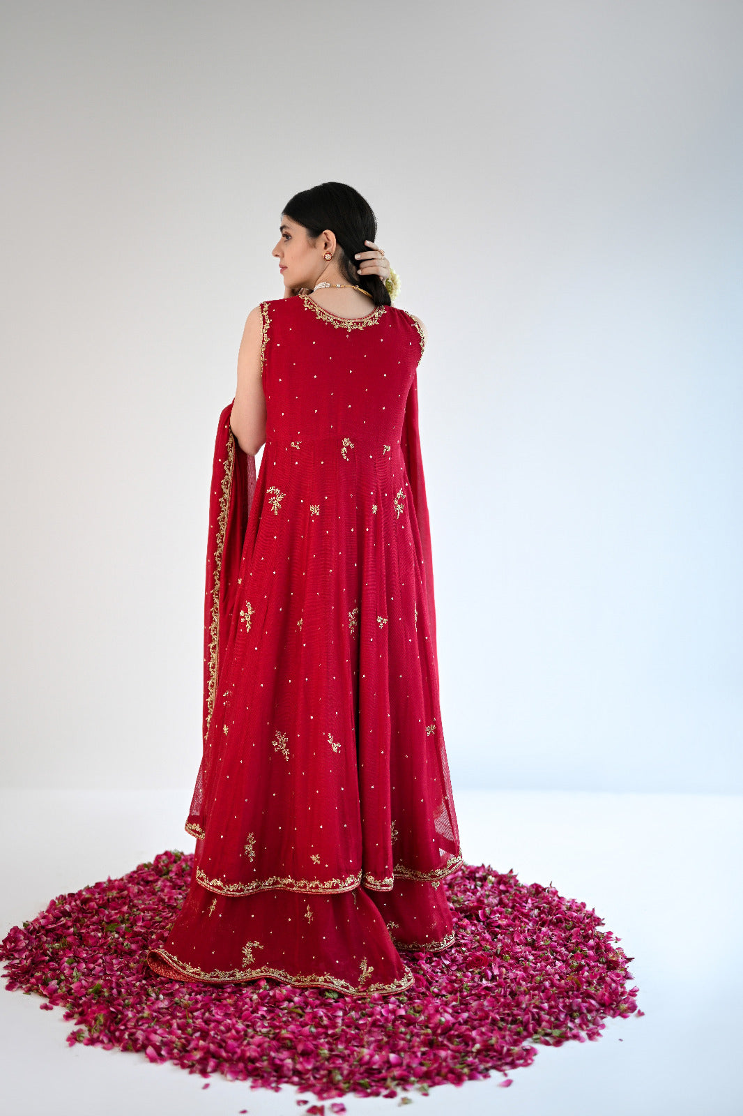 Pakistani Maroon Gold Ada Work Cotton Net Kalidaar (2-Piece) - Image 2