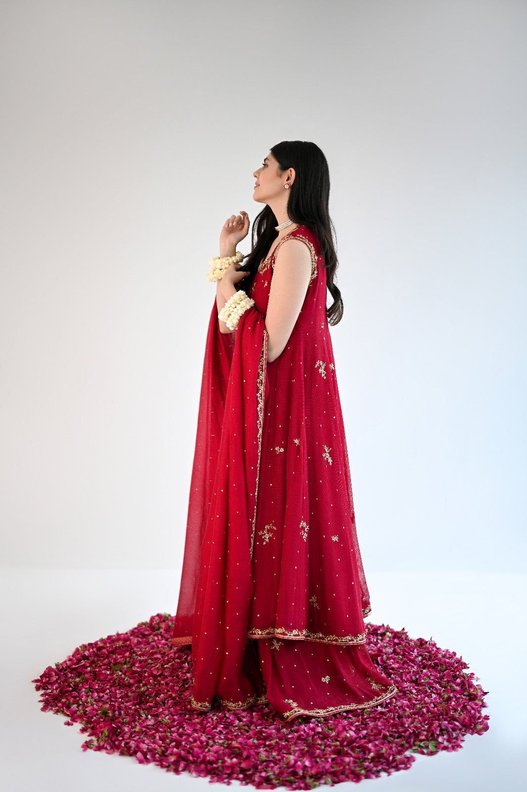 Pakistani Maroon Gold Ada Work Cotton Net Kalidaar (2-Piece) - Image 3