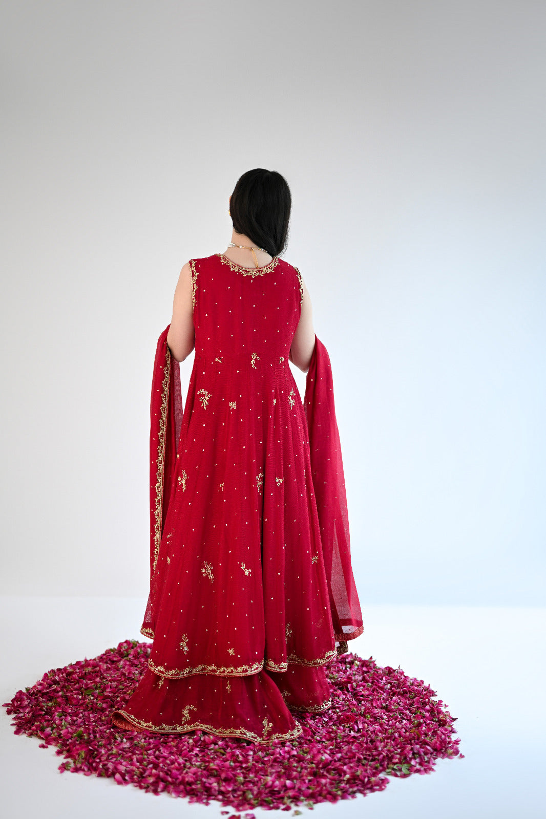 Pakistani Maroon Gold Ada Work Cotton Net Kalidaar (2-Piece) - Image 4