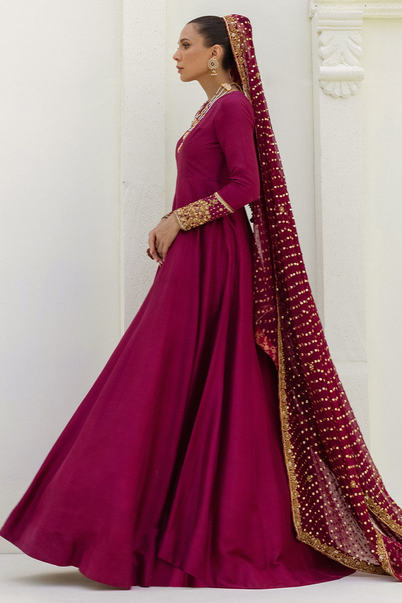 Pakistani Ox-Blood Gold Dabka Raw Silk Kalidar (2-Piece) - Image 5