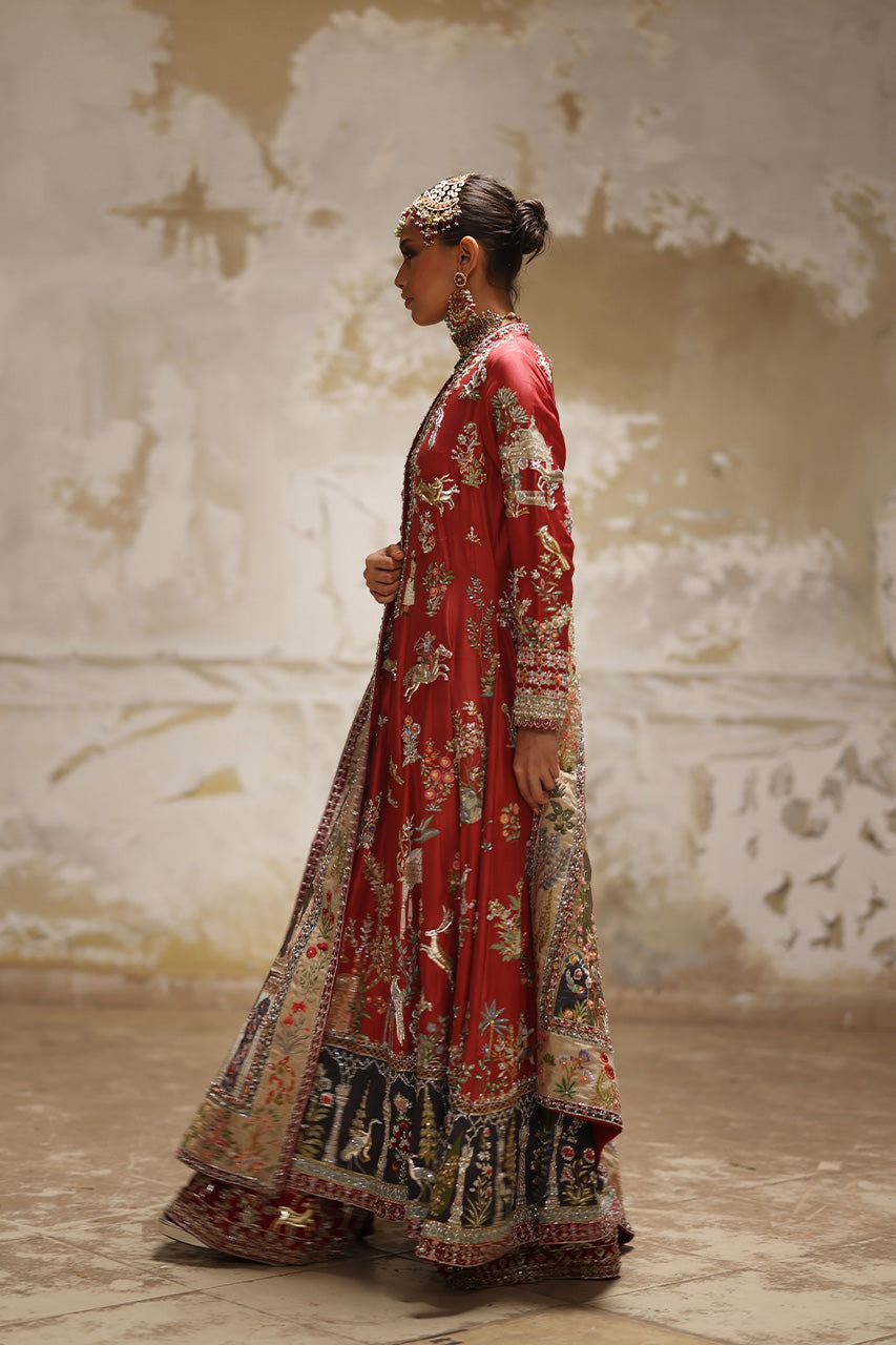 Rust Embroidered Raw Silk Kalidaar Dress (3-Piece) - Image 5