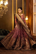 Pakistani Deep Maroon Gotta & Adda Work Banarasi Lehenga (3-Piece) - Image 1