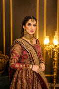 Pakistani Deep Maroon Gotta & Adda Work Banarasi Lehenga (3-Piece) - Image 2