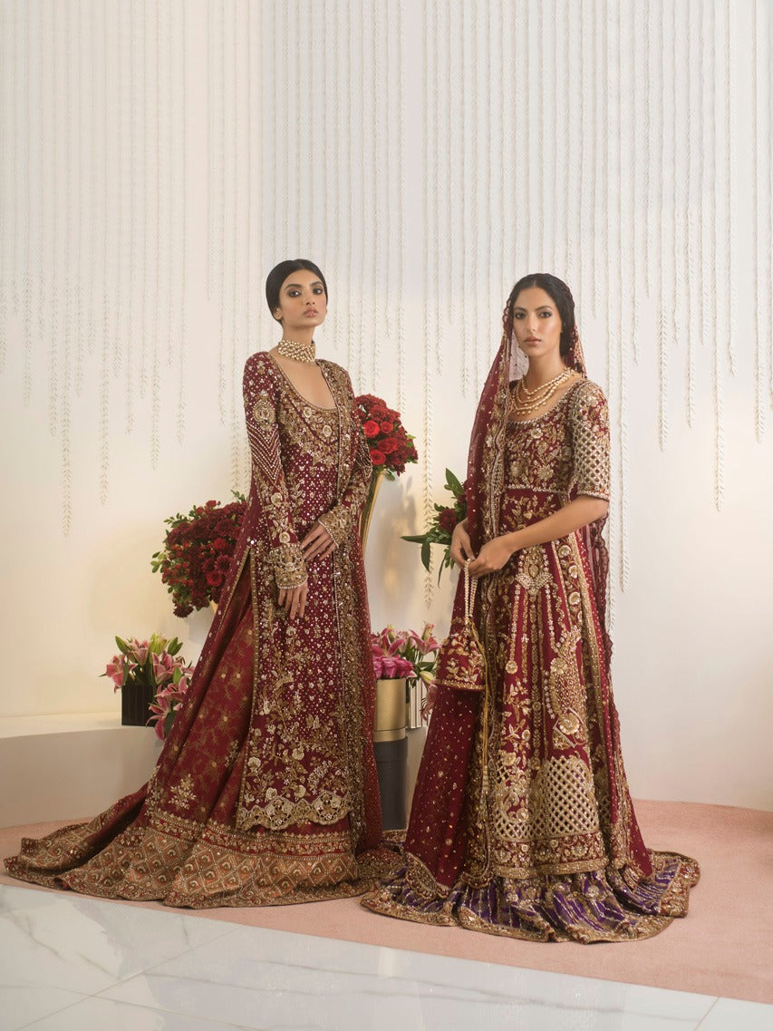 Maroon Zardozi Cotton Net Bridal Lehenga (3-Piece) - Image 6
