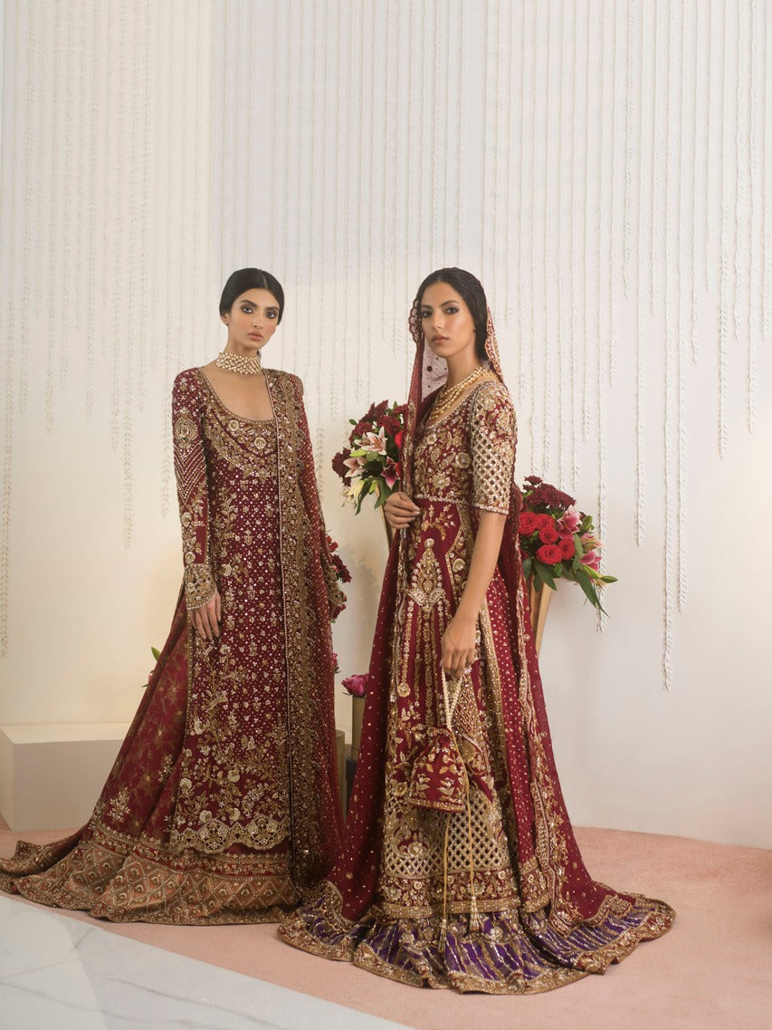Maroon Zardozi Cotton Net Bridal Lehenga (3-Piece) - Image 7