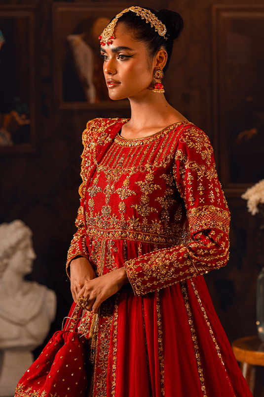 Maroon Zardozi Cotton Net Kalidar Peshwas (3-Piece) - Image 1