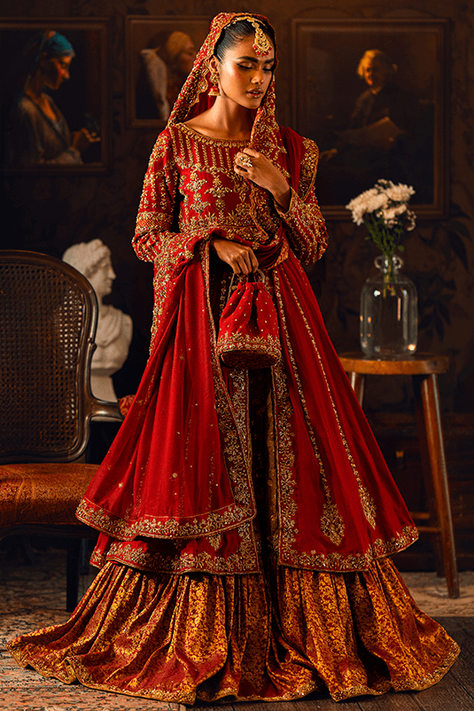 Maroon Zardozi Cotton Net Kalidar Peshwas (3-Piece) - Image 2